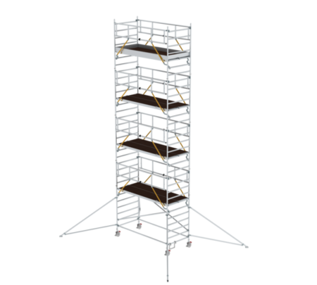 Hochwertiger Baugerüstturm aus Aluminium mit stabilen Plattformen, ideal für professionelle Bau- und Renovierungsarbeiten. Leicht, sicher und einfach aufzubauen für verschiedene Höhen.
