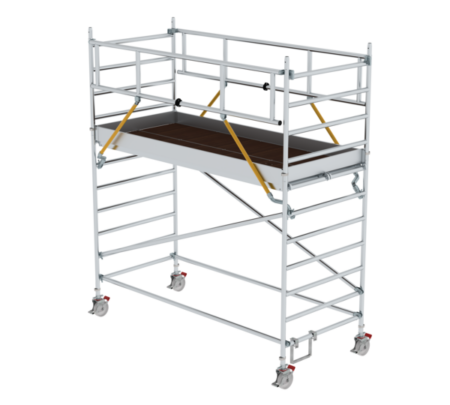 Hochwertiges Aluminiumgerüst für Bau- und Renovierungsarbeiten, leicht, stabil und vielseitig einsetzbar, ideal für professionelle und private Anwendungen.