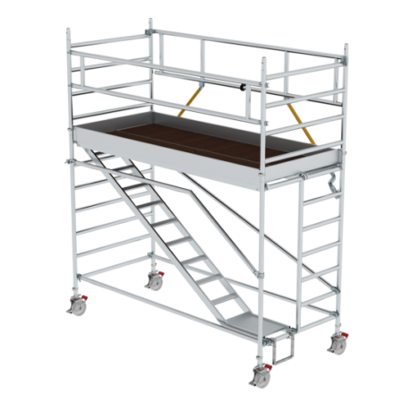 Hochwertiges Rollgerüst für Bauarbeiten, leicht beweglich und stabil, ideal für Arbeiten in der Höhe. Perfekt für professionelle Handwerker und Heimwerker.