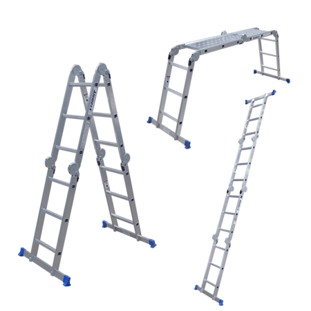 Aluminium-Rollgerüst mit Einlegeplattform, ideal für Arbeiten in der Höhe, leicht und stabil, geeignet für Heimwerker und Profis.