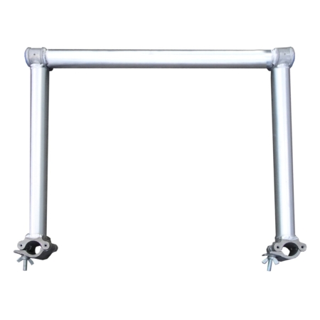 Stabiler Trittbrettbügel für Rollgerüste, aus robustem Aluminium, mit verstellbaren Klemmen für sichere Befestigung.