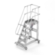 Hochwertiges Rollgerüst aus Aluminium mit Sicherheitsgeländer und rutschfesten Stufen, ideal für Bau- und Renovierungsarbeiten in der Höhe.