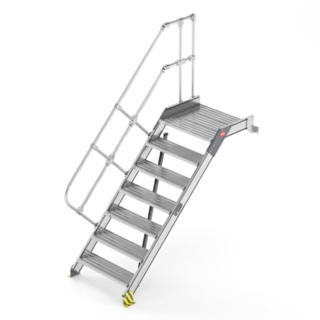 Stahlrollgerüst mit rutschfester Plattform und Geländer, ideal für Bau- und Renovierungsarbeiten.