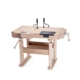 Hochwertiges Holz-Rollgerüst mit Arbeitsfläche und Werkzeughalter, ideal für Renovierungen und Bauprojekte.