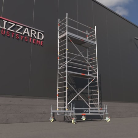 Hochwertiges, leichtes Rollgerüst aus Aluminium für einfache Handhabung bei Renovierung, Fassadenarbeiten und Wartung. Perfekt für sichere Arbeiten auf hoher Ebene.