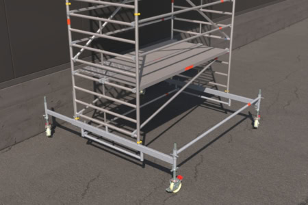 Hochwertiges modulbasiertes Rollgerüst für vielfältigen Einsatz an Gebäuden und Bauprojekten. Leicht, stabil und einfach zu bewegen, ideal für Bau, Renovierung und Wartungsarbeiten.
