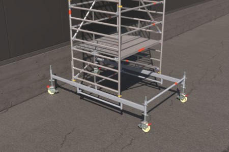 Mobiler Gerüstwagen für sichere Baustelleneinsätze mit Rollen, ideal für Bau- und Renovierungsarbeiten, einfach zu transportieren und zu montieren.