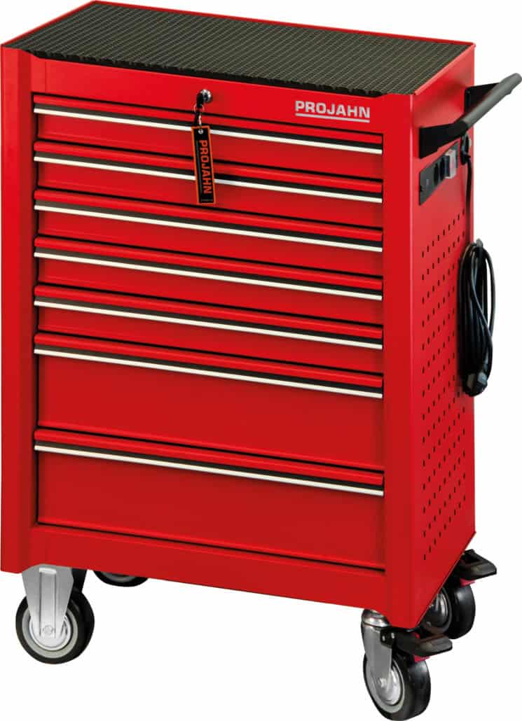 PROJAHN - Werkstattwagen UNIVERSE mit E-Power Elektroverteiler mit 7 Schubfächern Rot