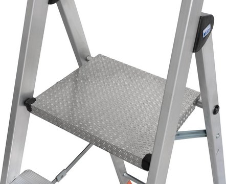 KRAUSE StehLeiter Solido XL 1x3 Stufen – 325 x 260 mm tiefe, extrem rutschhemmende Alu-Sicherheits-Plattform mit Gerstenkorn-Profilierung