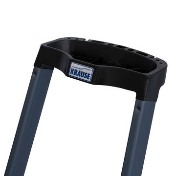 KRAUSE Securo StehLeiter 1x4 Stu. eloxiert – Hoher ergonomischer Sicherheitsbügel mit integriertem Eimerhaken und Ablagefläche incl. Werkzeugaufnahme und Kabelhaltern