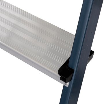 KRAUSE Securo StehLeiter 1x4 Stu. eloxiert – Rutschhemmende 125 mm tiefe Stufen für komfortablen und sicheren Auf- und Abstieg