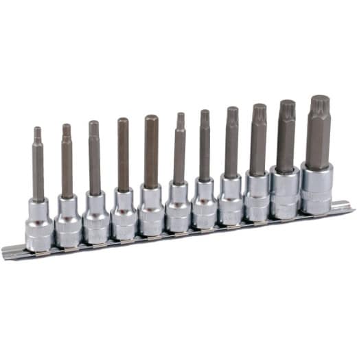 PROJAHN - 1/2" Bit Stecknuss Satz auf Schiene 11tlg 6kant+VZ, 100mm