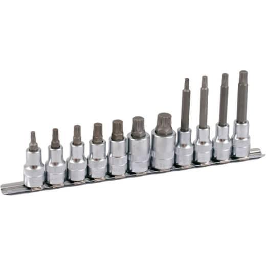 PROJAHN - 1/2" Bit Stecknuss Satz auf Schiene 11tlg Vielzahn, 60 + 100mm