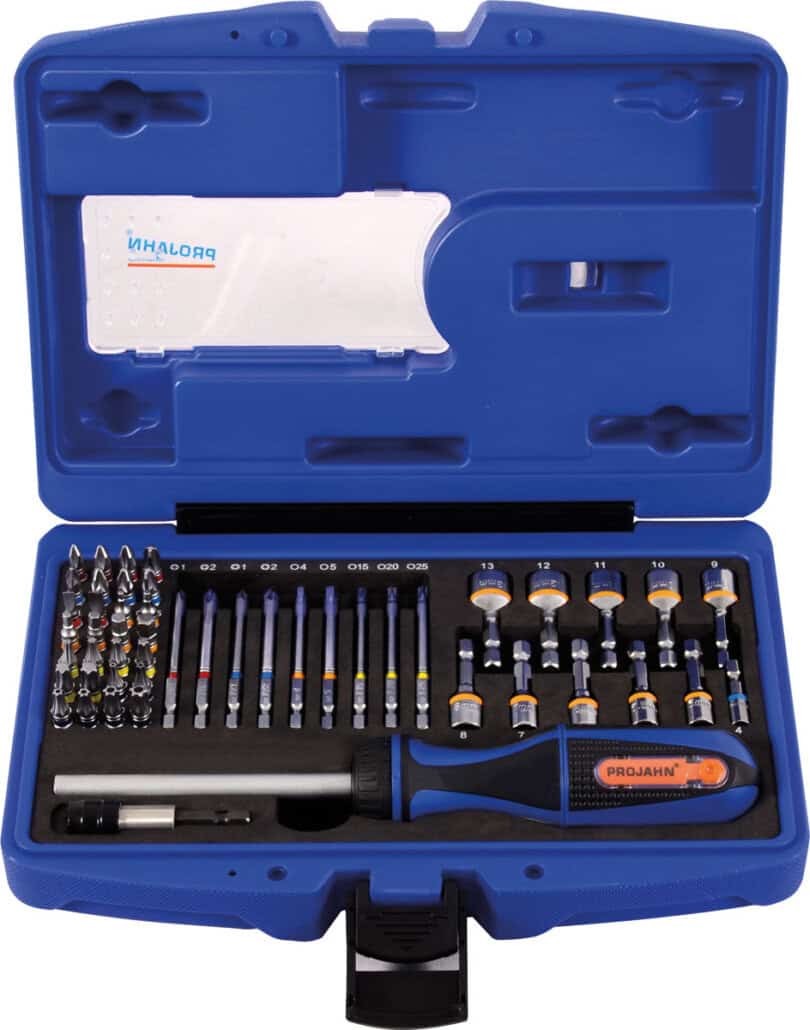 PROJAHN - 1/4" Bit Box mit markierten Bits 60tlg inkl. Ratschenschraubendreher mit Bitfach