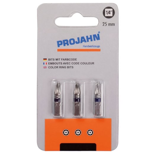 PROJAHN - 1/4" markierter Bit TX mit Bohrung 3er Pack — Torx-Größe: T10H / TX10H