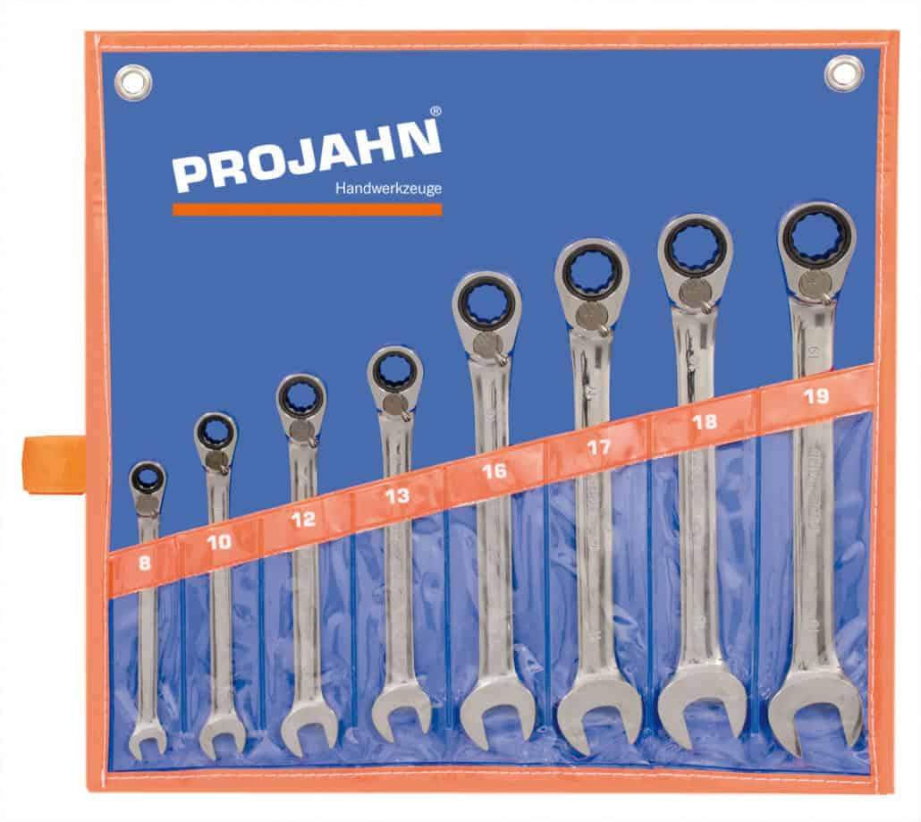 PROJAHN - GearTech Satz umschaltbar in Rolltasche 8tlg 8 - 10 - 12 - 13 - 16 - 17 - 18 - 19 mm