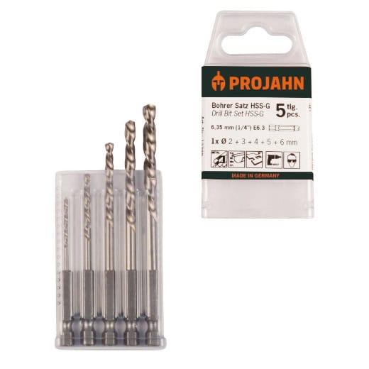 PROJAHN - HSS-G Bohrer Satz 6-kant Schaft E6.3 5-tlg. (2, 3, 4, 5, 6 mm)