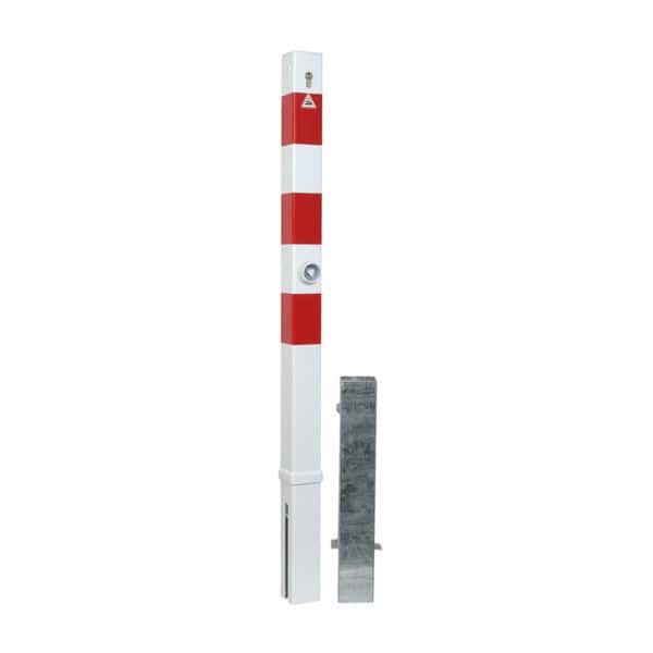 Schake - Absperrpfosten 70 x 70 mm herausnehmbar mit Profilzylinderschloss — Farbe: feuerverzinkt, Ösen: mit 1 Öse