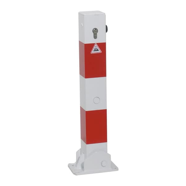 Schake - Absperrpfosten 70 x 70 mm umlegbar mit Profilzylinderschloss 500 mm Überflur — Farbe: feuerverzinkt, Ösen: mit 1 Öse