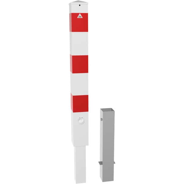 Schake - Absperrpfosten Stahlrohr 100 x 100 x 3 mm herausnehmbar mit Dreikantverschluss — Farbe: feuerverzinkt, Ösen: mit…